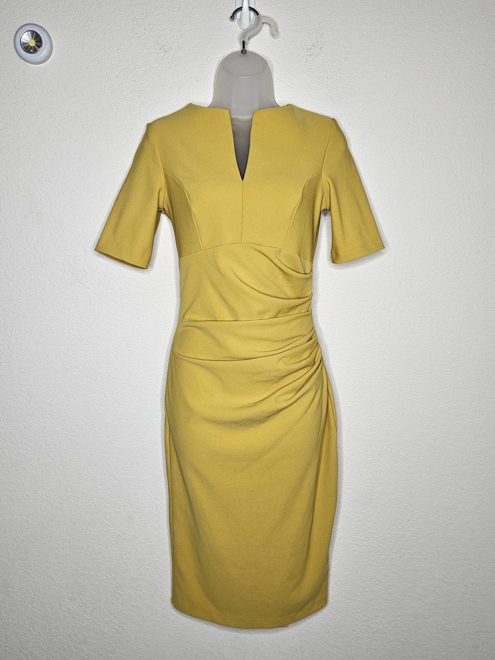 Diva Catwalk Yellow Ruched Bodycon Pencil Midi Dress UK 6 Made In England